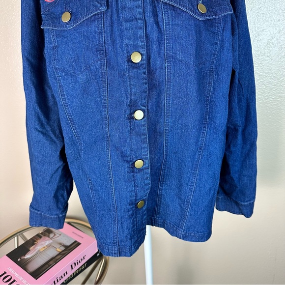 Blair Embroidered Denim Jacket Button Up Blue Weekend Retro Large - Picture 4 of 12